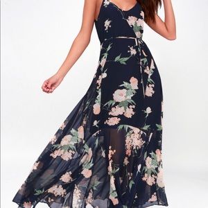 Feeling Freesia Navy Blue Floral Print Maxi Dress